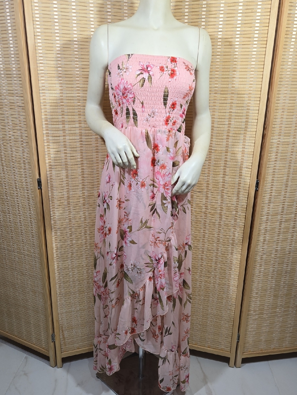 VENUS Pink Floral Strapless Maxi Dress | Romantic Cottagecore Boho